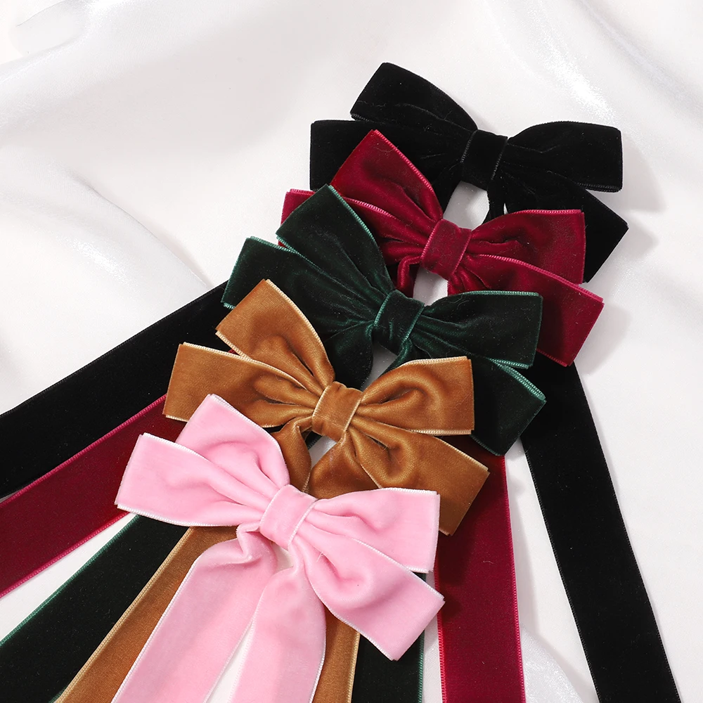 Vintage Big Large Velvet Bow Hairpins Barrettes For Women Girls Wedding Long Ribbon Korean Hair Clip Hairgrip Hair Accessories