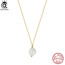 ORSA JEWELS 925 Sterling Silver Pearl Necklace with Irregular Real Natural Baroque Pearl for Women Necklace Jewelry GPN22