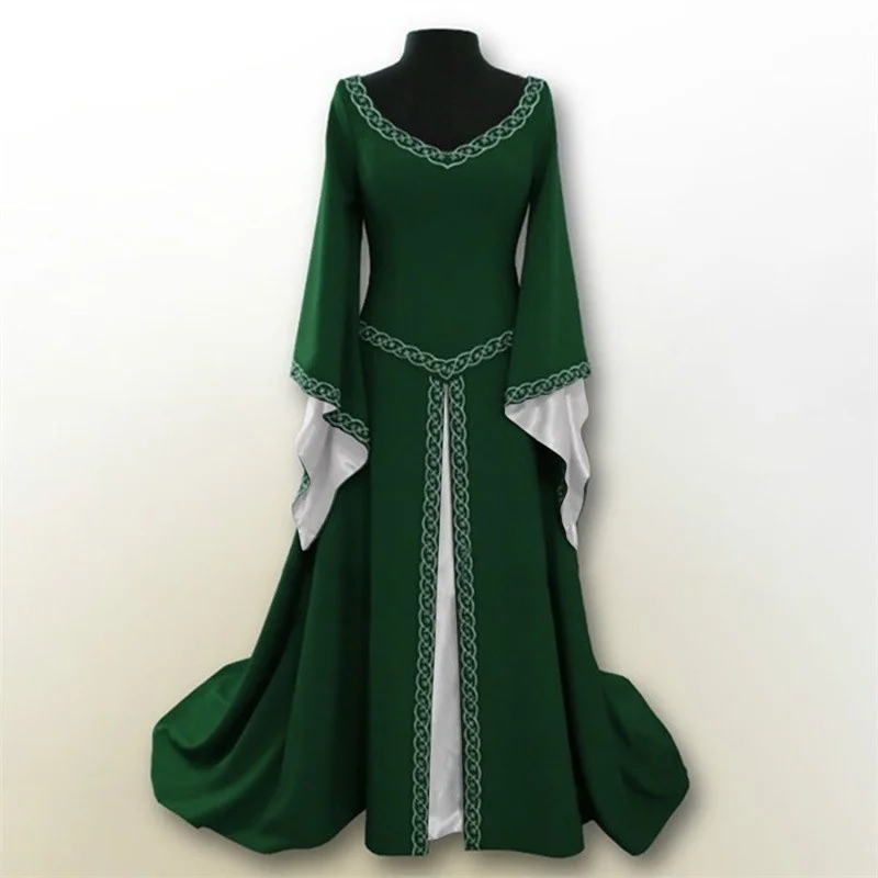 Vintage Medieval Traje Vestido feminino, Espartilho Cintura, Retro, Renascença, Vestido Maxi, Tornozelo, Longo, Cosplay de Halloween