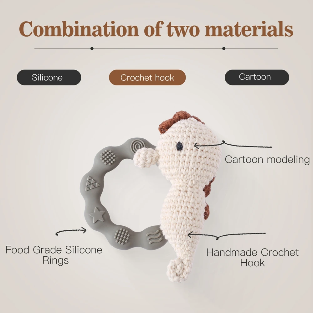 1pc Baby Crochet Rattles Marine Animal Rattle Toy Silicone Teether Baby Teether Rodent Infant Gym Mobile Rattle Baby Teether Toy