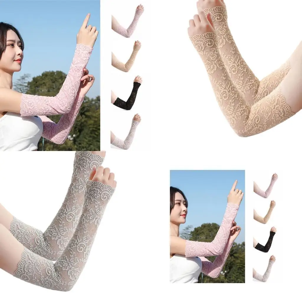 

39BB Sun Blocking Breathable Arm Sleeves Summer Stretchy Nylon Fabric Floral Design