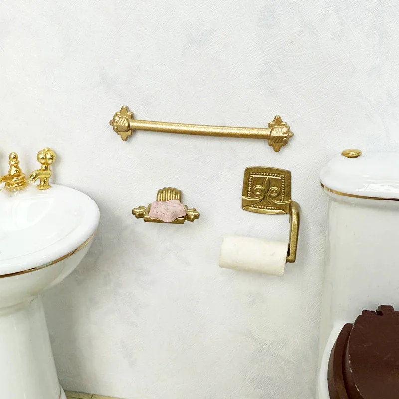 

1/12 Dollhouse Simulation Paper Towel Rack Towel Rack Soap Rack Set Model Doll Home Miniature Bathroom Decor Toys