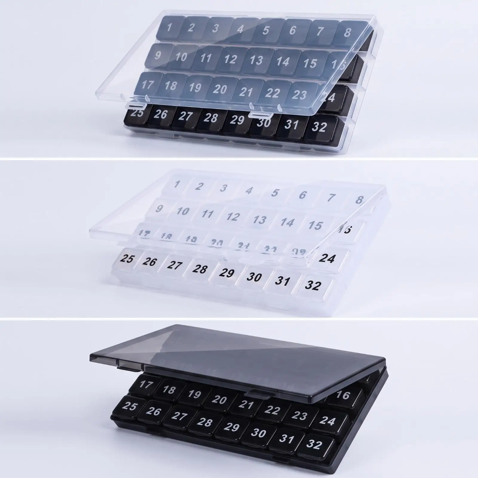 32 Grid Monthly Pill Box Medicine Organizer Large Storage Case with Clear Numbered Compartments for Easy Daily Medication