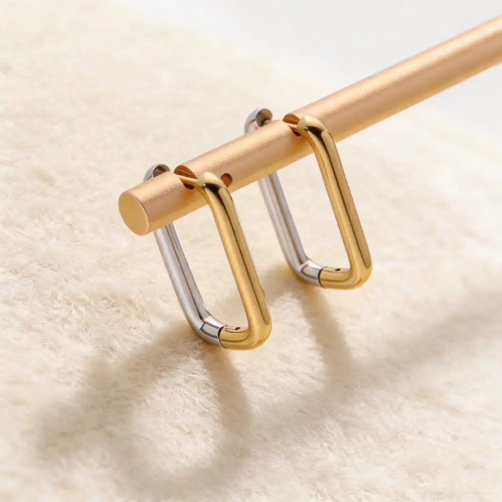 Ins U Shaped Stainless Steel Hoop Earrings For Women Men Two Tone Gold Silver Color Female Male Wedding Small Ear Buckle Jewelry