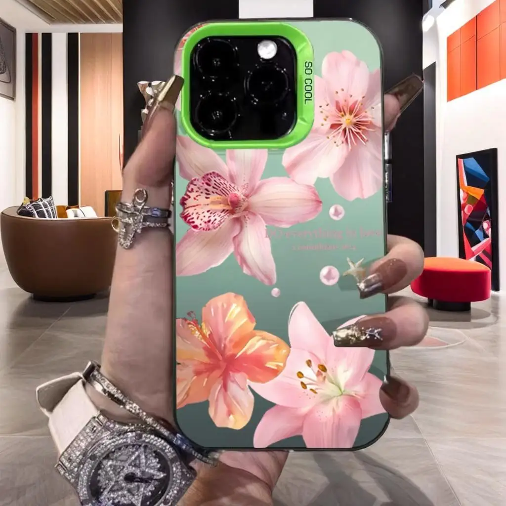 

Shockproof Material Silvery Lily Flower Print IMD Phone Case for iPhone16 E 15 14 13 12 11 Pro Max 16 Plus XS XR X 7 8 15 Cover