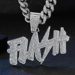 New Hip Hop Flash Lightning Large Letter Pendant Necklace With 13mm Cuban Chain Letters Necklaces For Men's Women Rapper Jewelry