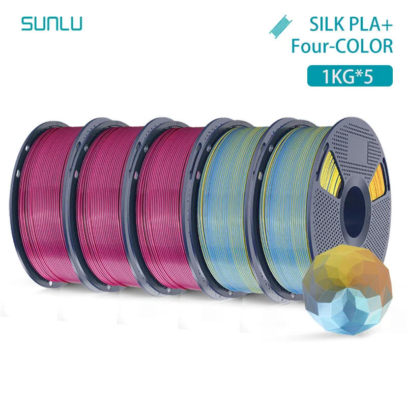 SUNLU 5KG Zijde PLA Plus Vier Kleuren Filament 1KG 1.75mm Pla + Rabinbow Vier Kleuren Netjes Wond 3D Filament voor 3D Printer