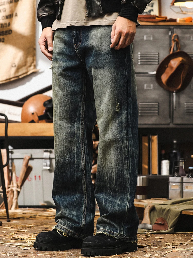 

Классические мужские джинсы в американском стиле, свободные прямые повседневные длинные брюки, осень 2024, новые винтажные хлопковые джинсы с талией