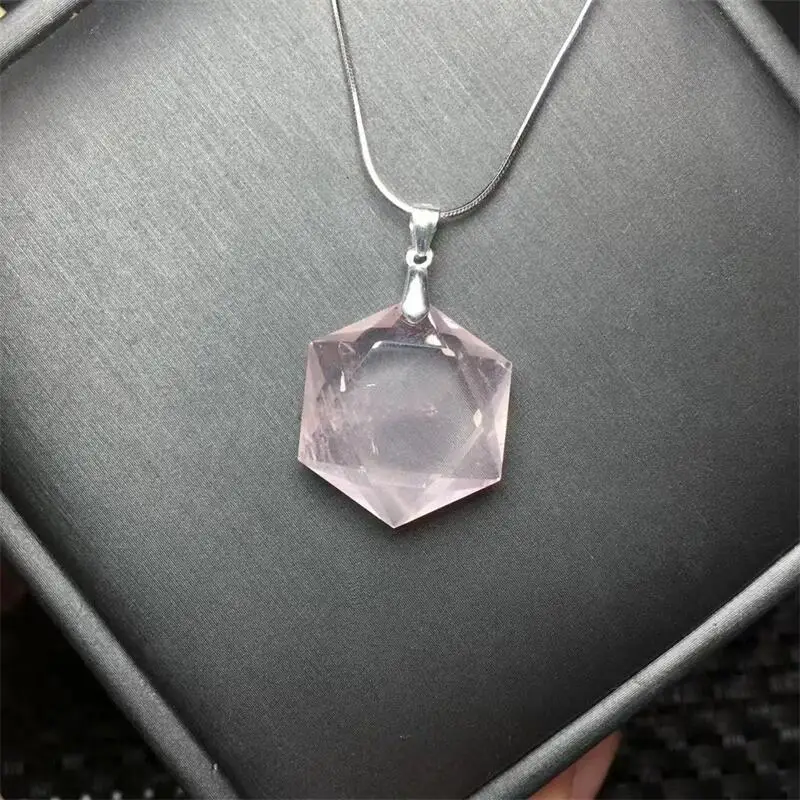 S925 Natural Rose Quartz Hexagram Pendant Carving Reiki Healing Crystal Gemstone DIY Jewelry Accessories 20MM