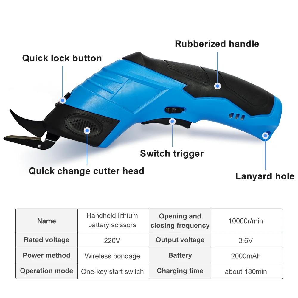 Leather Steel Scissors Tungsten Cutting Cloth Lithium Machine Tailor Blade Electric Tools Charging Sewing Portable Hand Scissor