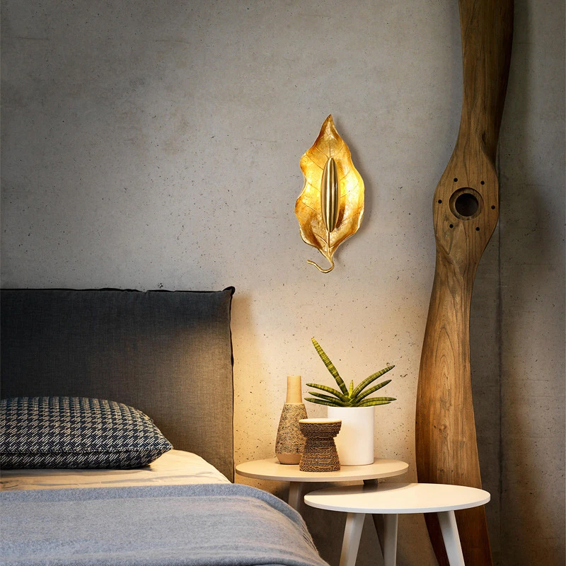 Modern Creative Leaf Shaped Decorative Wall Light European Villa Luxury Tv Wall Living Room Bedside Corridor Led Sconce Lamp