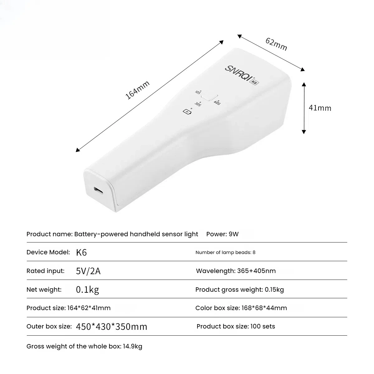Rechargeable Handheld 8 LED High Power Nail Lamp Infrared Induction Portable Gel Polish Dryer for Manicure Nail Art