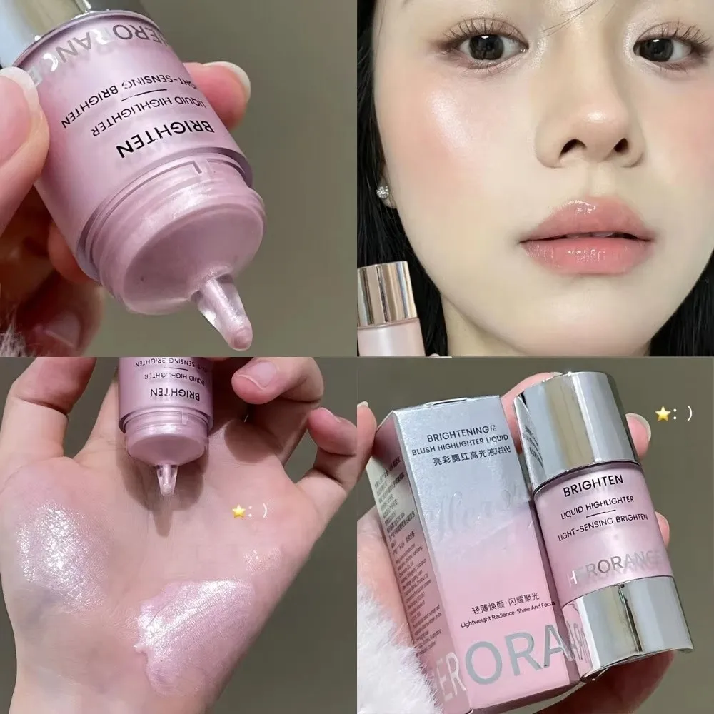 Korean Style Liquid Highlighter Blush Lasting Wear Non-Sticky Formula Shimmer Powder Makeup Light Sensing Natural Finish