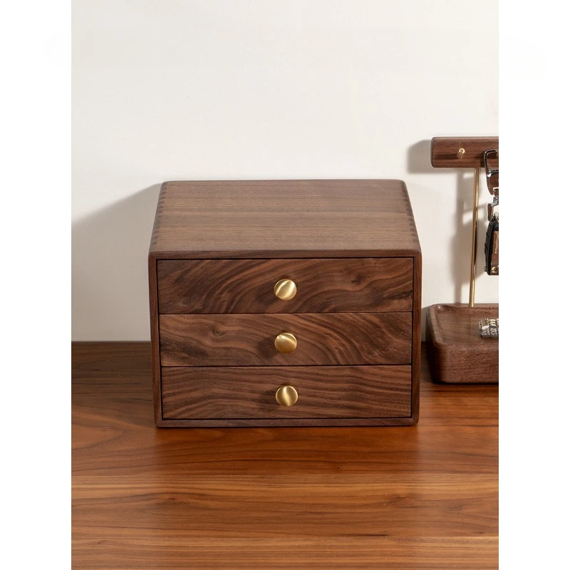 

Black walnut multi-layer drawer storage box porch desktop solid wood office file storage cabinet sundries storage box