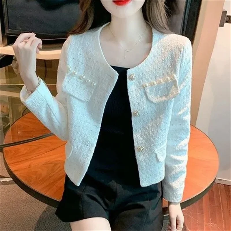 Spring Autumn Small Fragrance Tweed Jacket Women Blazer Coat Long Sleeve Dingzhu Short Coat Female Casual Office Outwear Tops