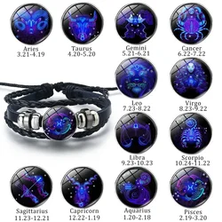 12 Zodiac Signs Constellation Charm Bracelet 팔찌 Men's Women's Fashion Multi-layer Woven Leather Punk Couple Bracelet Gift Pride