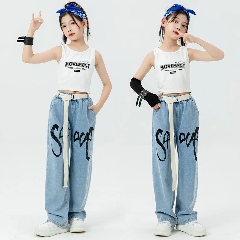 Girls' Jazz Dance Dress Blast Street Sleeveless Crop Suit Girls' Stage Show Costume Children's Street Dance Fashion Dress