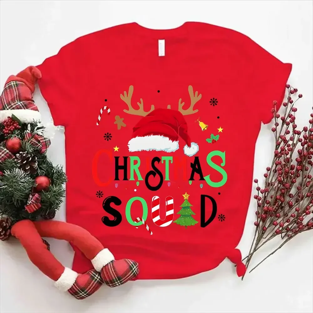 Family Christmas 2024 Squad Tshirts Matching Christmas Santa Reindeer Team Unisex T-shirt Christmas Crew Ladies Tee Female Shirt