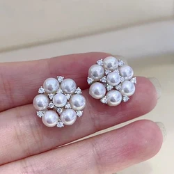 MeiBaPJ DIY 925 Silver Holder 4-5mm & 5-6mm Natural Freshwater Pearls Flower Stud Earrings Fine Wedding Jewelry for Women