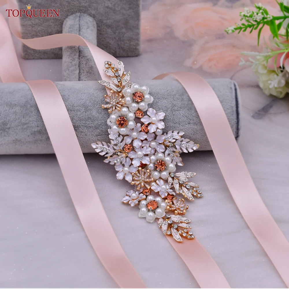 Topqueen S66 Nieuwe 2022 Bruiloft Riem Vrouwelijke Legering Bloem Strass Parel Sash Bruid Jurk Gordels Vrouwen Accessoires Applicaties