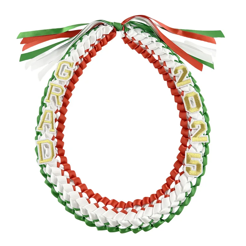 High quality national flag series shawl wreath hand woven eight strand multi-color ribbon national flag graduation lei
