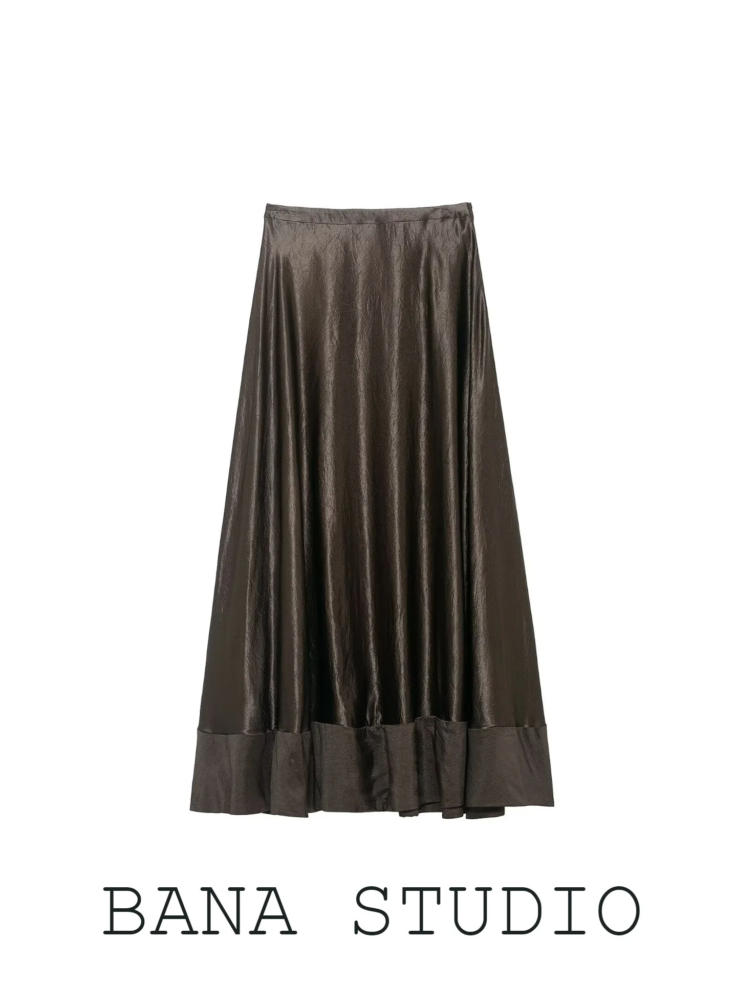 BANA Women's Long A-Line  Skirt Silk-Like Drapey Style Casual High Waist Polyester Fiber No Stretch City Commute Suitable
