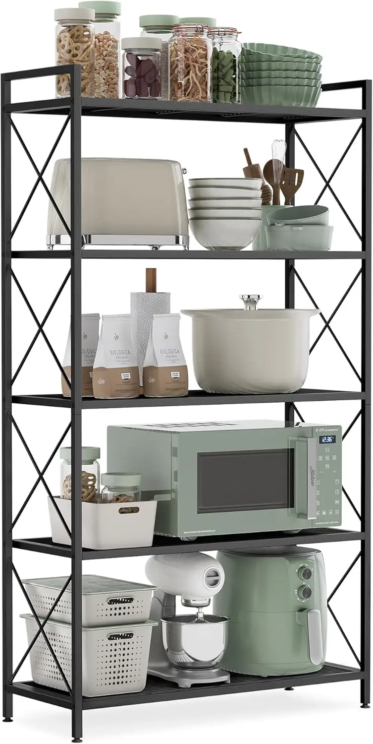 

5-Tier Metal Storage Rack with X Side Frames, 12.6 x 31.5 x 57.3 Inches, for Entryway, Kitchen, Living Room, Bathroom