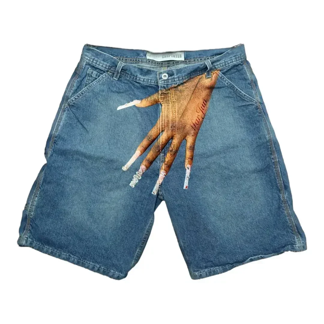 

Blue Baggy Denim Gym Shorts Hip Hop Y2K Shorts Pants Mens Harajuku Retro Graphic Basketball Shorts Print New Gothic Sweatpants