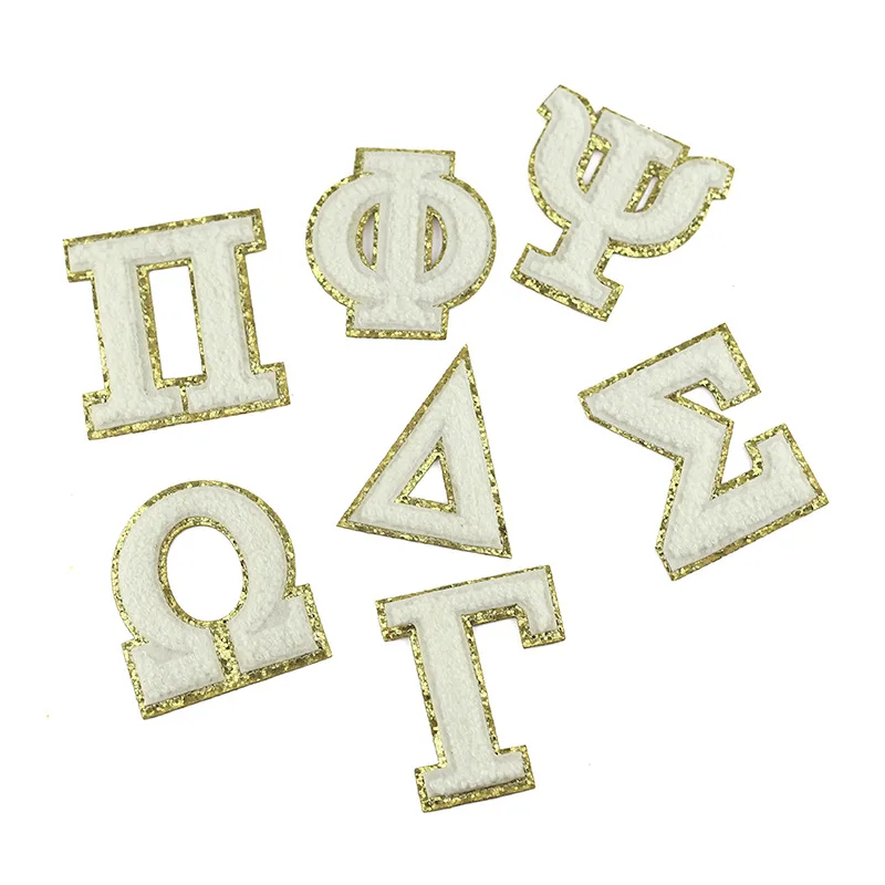 Colored Greek Letter Gold Glitter Towel Embroidery Patches Double Layer Cloth Golden Onion Powder Cloth Gritt DIY Sticker Badge