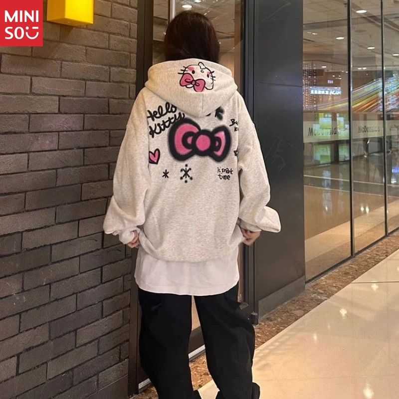 

Miniso Heavy Cotton Hello Kitty Hoodie, Zip Up Cardigan, Loose Lazy Jacket