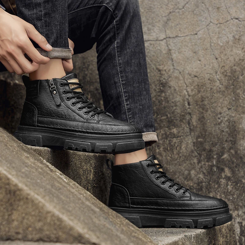 Men's new casual fashion four season high top casual boots outdoor thick sole anti slip wear-resistant commuting workwear boots