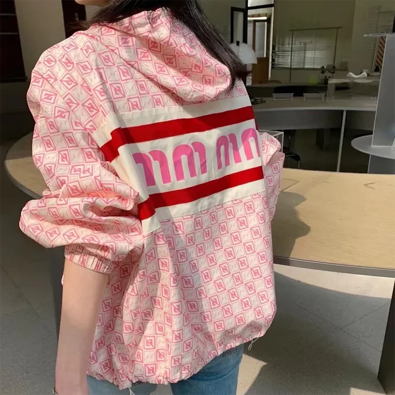 Spring Summer Thin Money Hooded Sunscreen Coat 2024 New Fashion Loose Letter Printing Jacket Sunscreen Shirt Outerwear Female