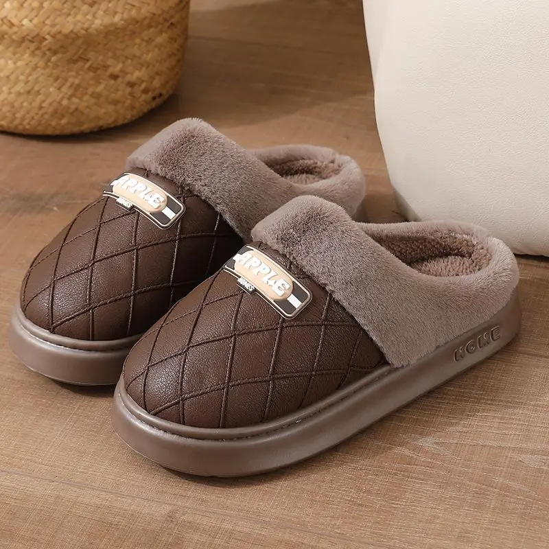 Men's Lightweight EVA Thick Bottom Cotton Slippers PU Waterproof Bread Heel Winter Outdoor & Indoor Universal Footwear