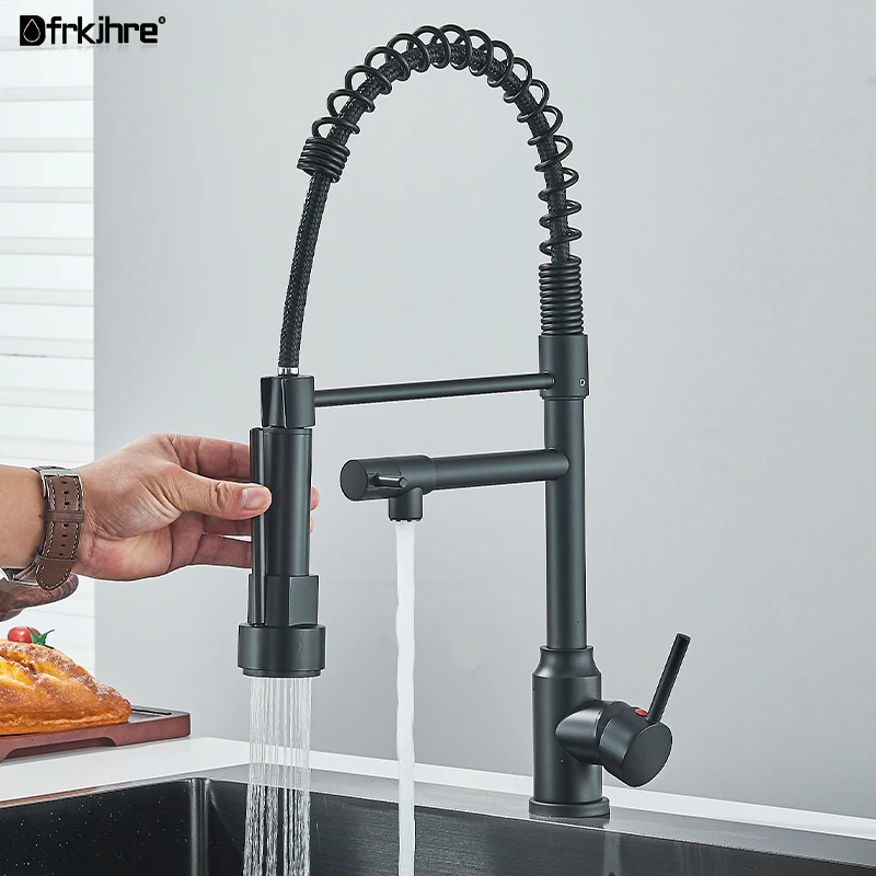 

Dfrkjhre Bathroom full copper pull-out kitchen faucet water purification double outlet cold and hot sink sink spring faucet