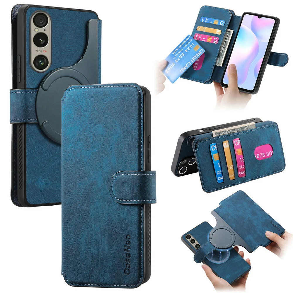 Para sony xperia 1 vii 5g 2025 caso de luxo 2 em 1 cartão carteira destacável rfid funda xperia 1 v ii caso xperia1 vii 1vu livro capa