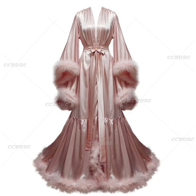 Wedding Feather Wedding Bathrobe Women s Long Feather Nightgown Bathrobe Women Aliexpress