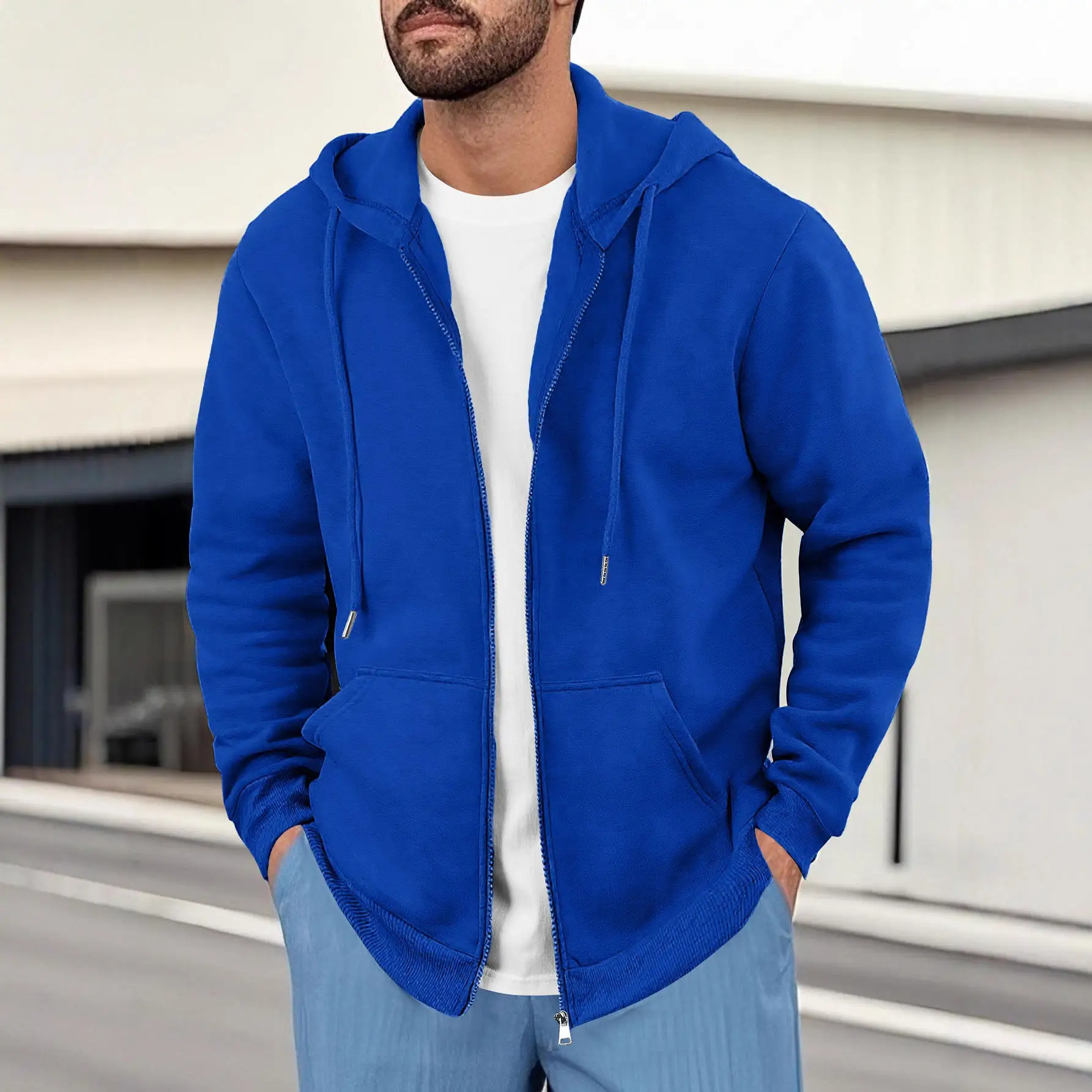 

New Men's Hoodie Jacket Thickened Zipper Pure Color Outdoor Casual Large Size Sweatshirt Polyester Fiber Winter Unisex