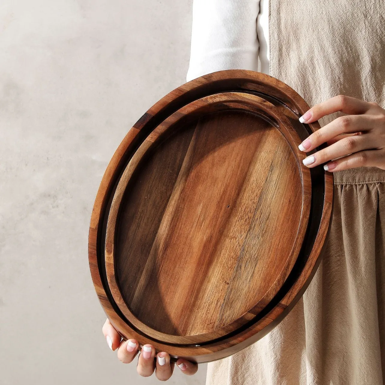 

Japanese Binaural Handle Tray, Acacia Large Oval Storage Trays, Dried Fruit Tea Plate