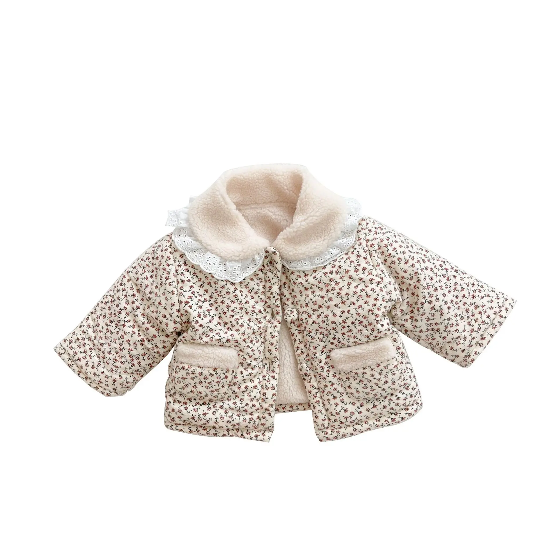 2024 Winter New Baby Long Sleeve Warm Coat Fashion Flower Print Infant Girls Padded Jacket Plus Velvet Thick Children Clothes