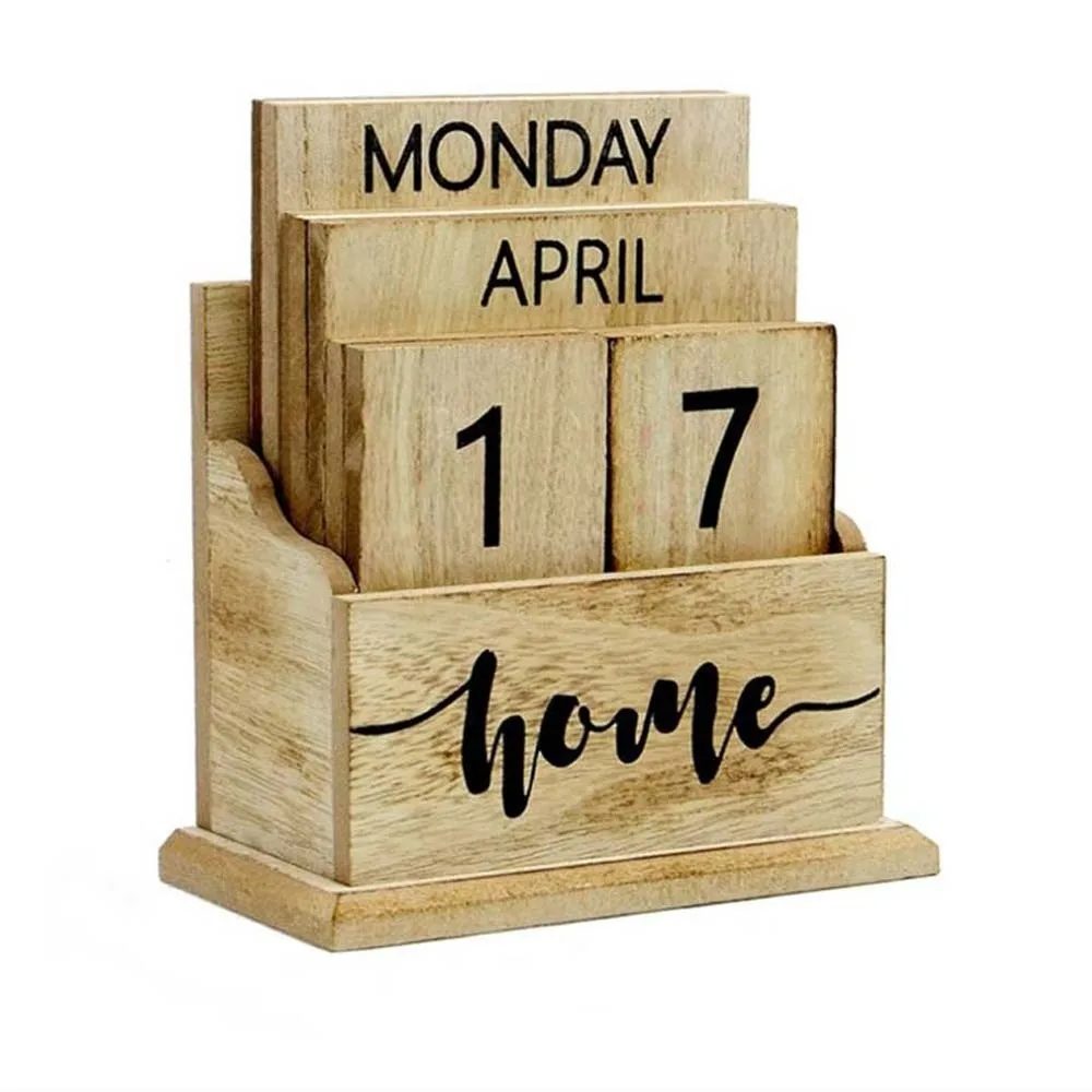 Aesthetic Wooden Perpetual Calendar Pineapple Cactus Desk Calendar Ornament Manual Home Decoration Date Display Ornament Study