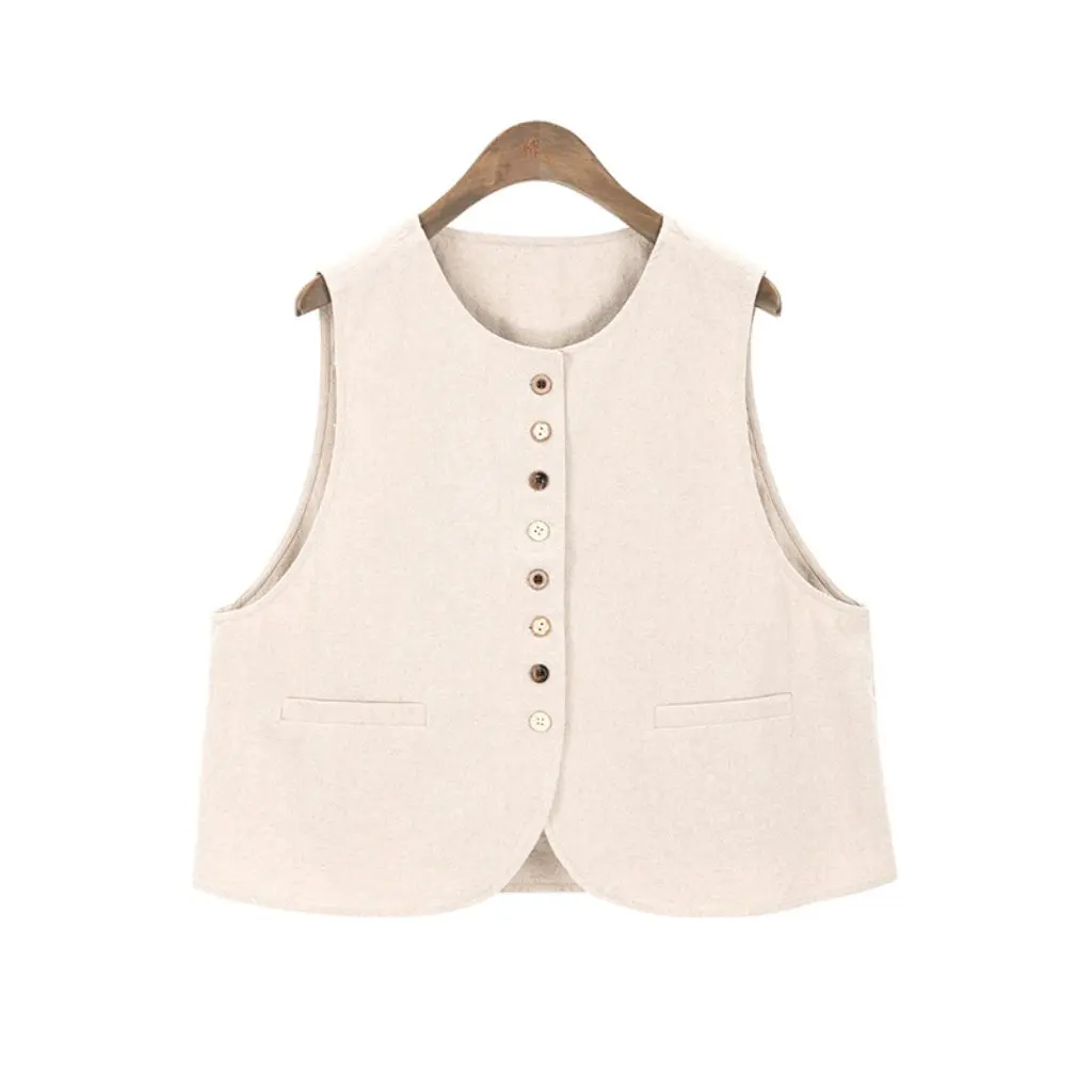 

Suchi Women's Spring Workwear Washed Wrinkled Pure Color Cotton Linen Blend Layered Vest Fashionable Casual Top