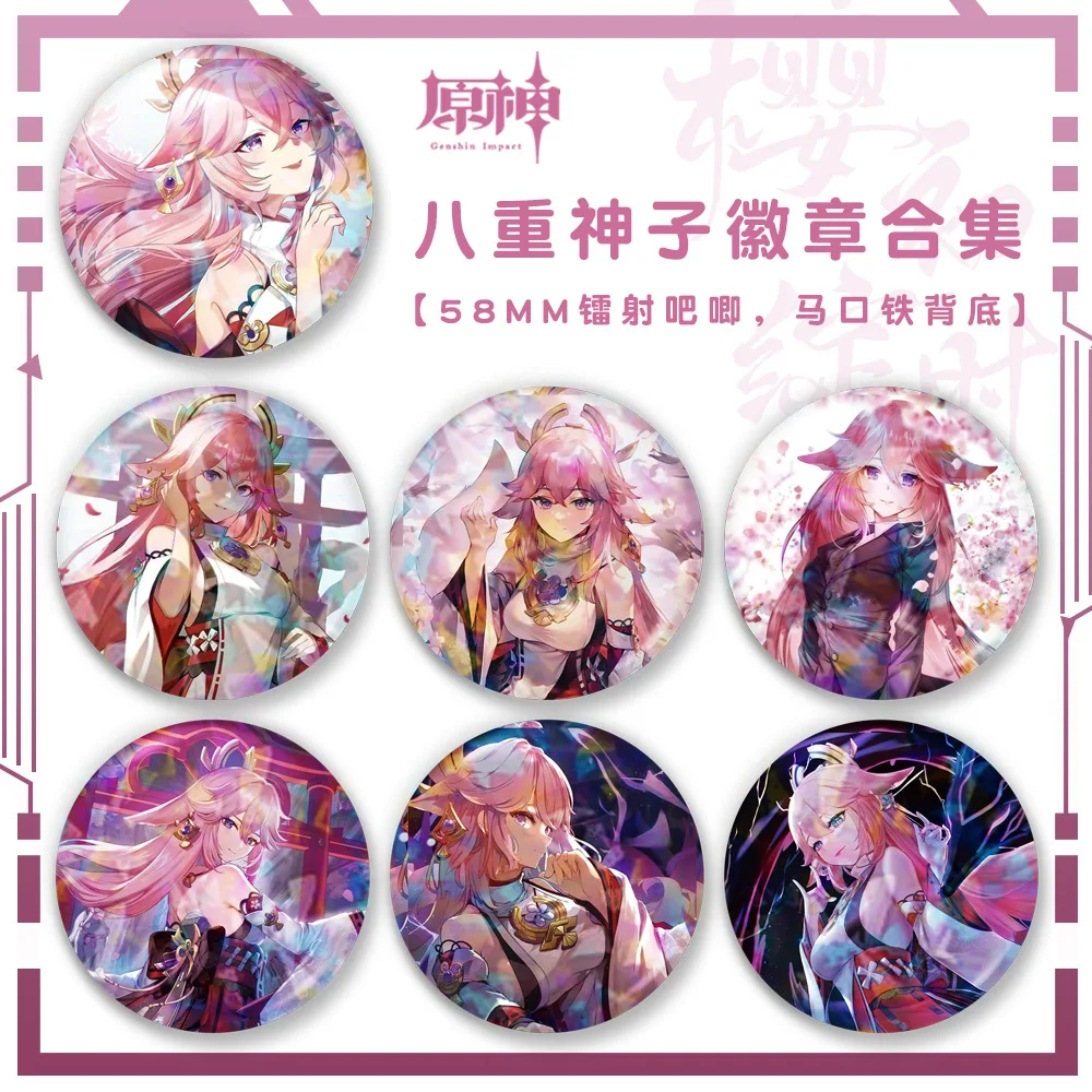 Game Genshin Impact Grand Narukami Shrine Yae Miko LingLong Oil Tofu Cosplay Costume Badge Pin SPTE Tinplate Brooch Prop ﻿Gift