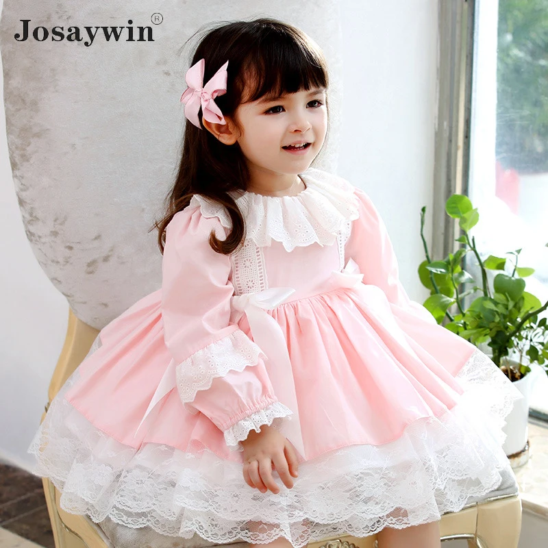 Spring Autumn Children Dress Original Baby Girl Lolita Dress Girls Spanish Vintage Pink Kids Wedding Dresses Vestidos Costume