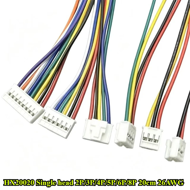 10-50Pcs HX20020 With Lock Buckle Pitch 2.0mm Single Head 2P/3P/4P/5P/6P/8P Terminal Wire 20CM 26AWG Electronic Wire Connector