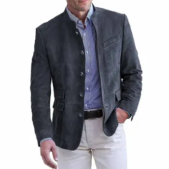 Autumn Winter Men's Casual Suede Blazer Jacket Long Sleeve Solid Color Single Breasted Button Fashion Jackets 4