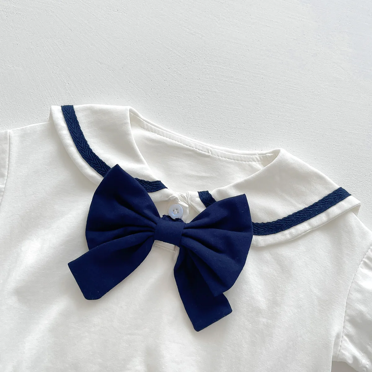 2023 New Arrival: Newborn Baby Girls Color-Block Sailor Collar BOW BodysuitsBow - Perfect Summer Outdoor Clothes for Infant&Kid