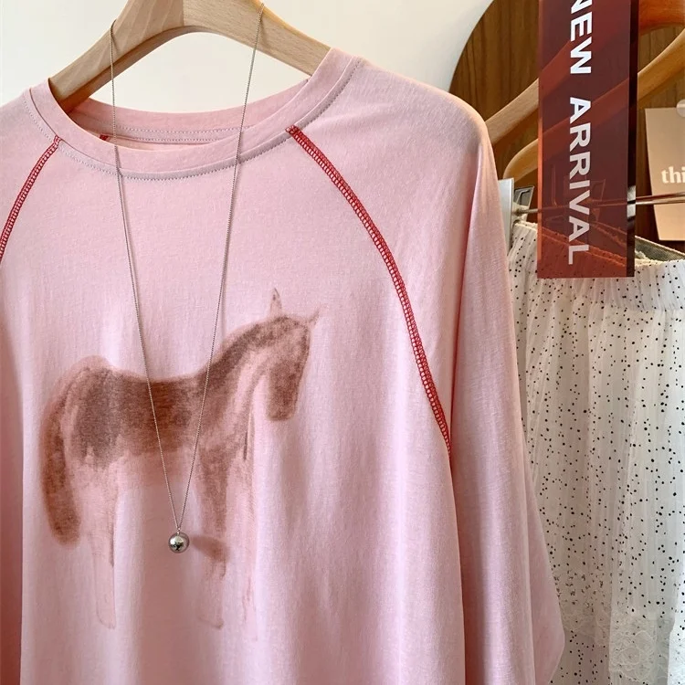 Summer Lightweight Loose Women's Sun Protection Long Sleeve T-Shirt  Print Casual round Neck Twist Flower Polyester