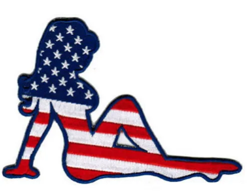 MUDFLAP GIRL TRUCKER PATCH USA FLAG embroidered iron-on RIGHT FACING AMERICAN ≈7*4.6cm