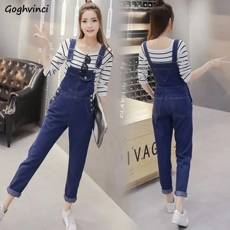 

Jumpsuits Women Spring Autumn Solid Blue Denim Hole Ankle Length Vintage Students Female Ulzzang Hot New Kawaii Young Gentle Ins