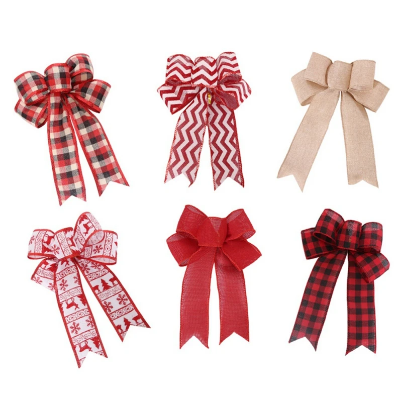 6PCS Large Christmas Ribbon Bows Christmas Tree Hanging Decoration Handmade Bowknot Gift Xmas Party Decor New Year 2024